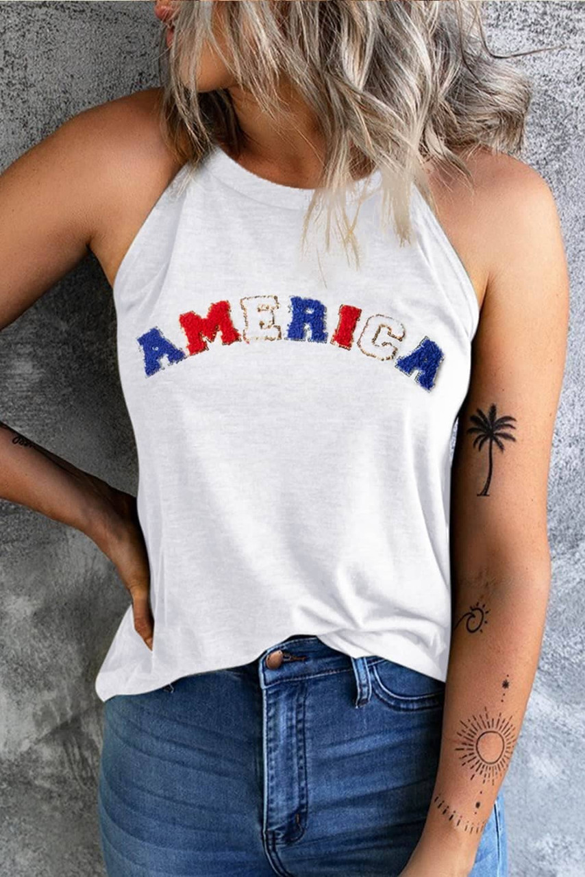 White Chenille AMERICA Graphic Tank Top White Chenille AMERICA Graphic Tank Top