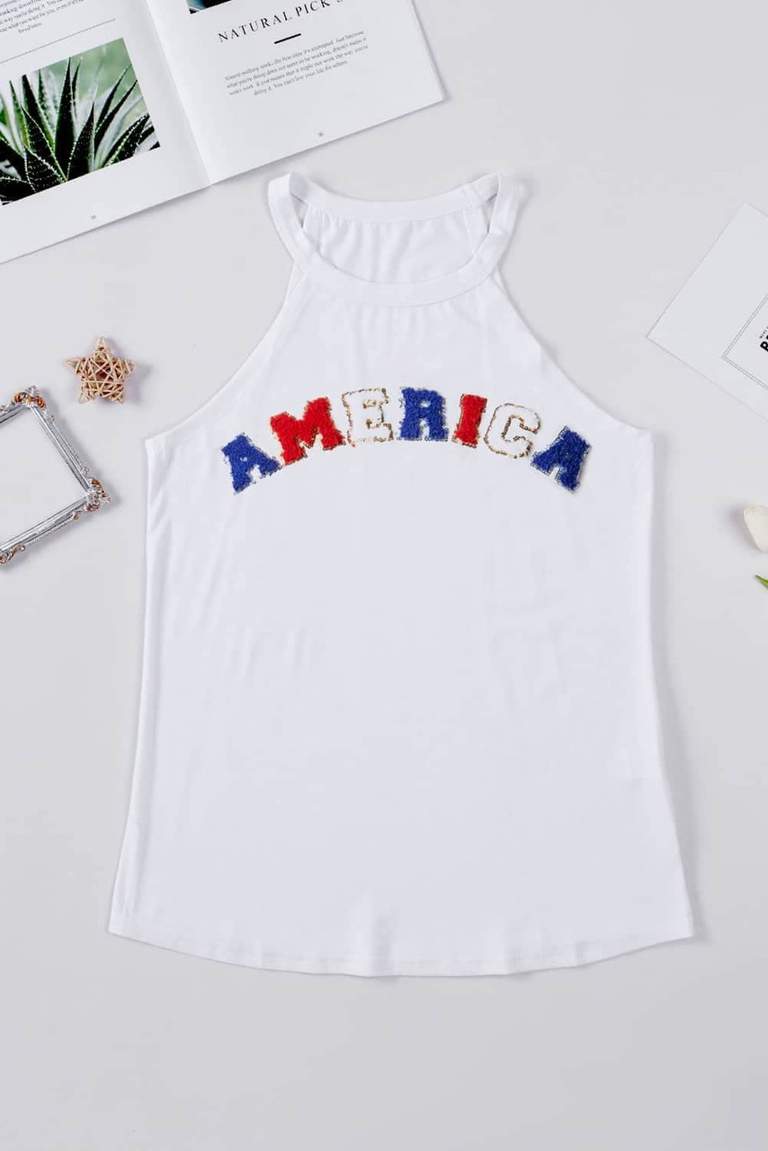 White Chenille AMERICA Graphic Tank Top White Chenille AMERICA Graphic Tank Top