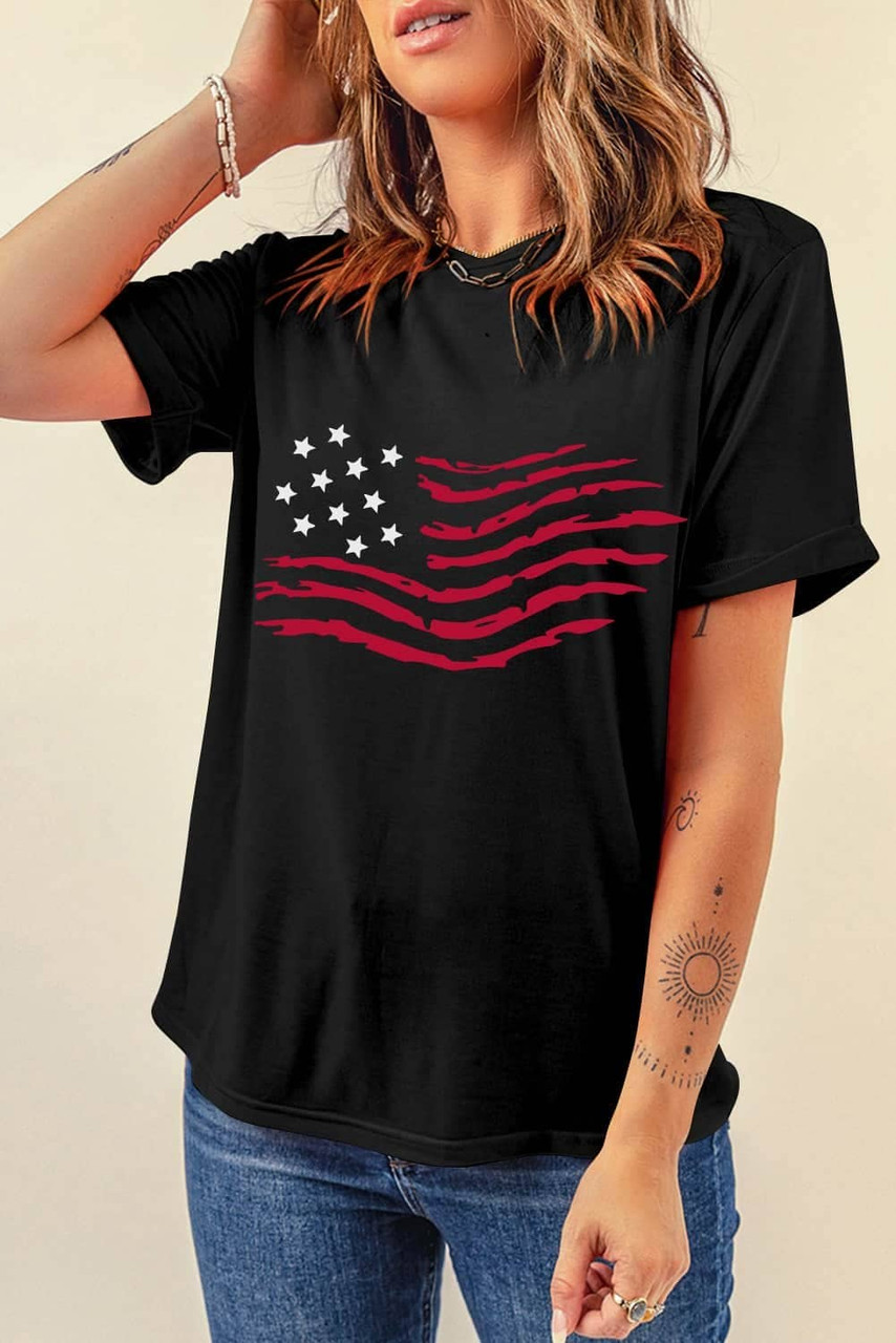 Black American Flag Graphic Crew Neck T Shirt Black American Flag Graphic Crew Neck T Shirt