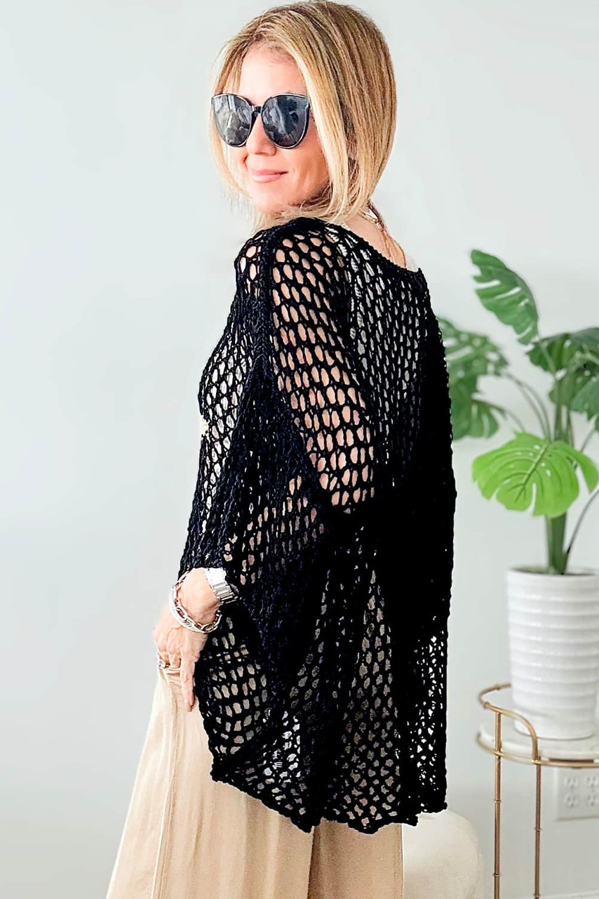 Black Star Graphic Crochet Knitted Summer Sweater Top