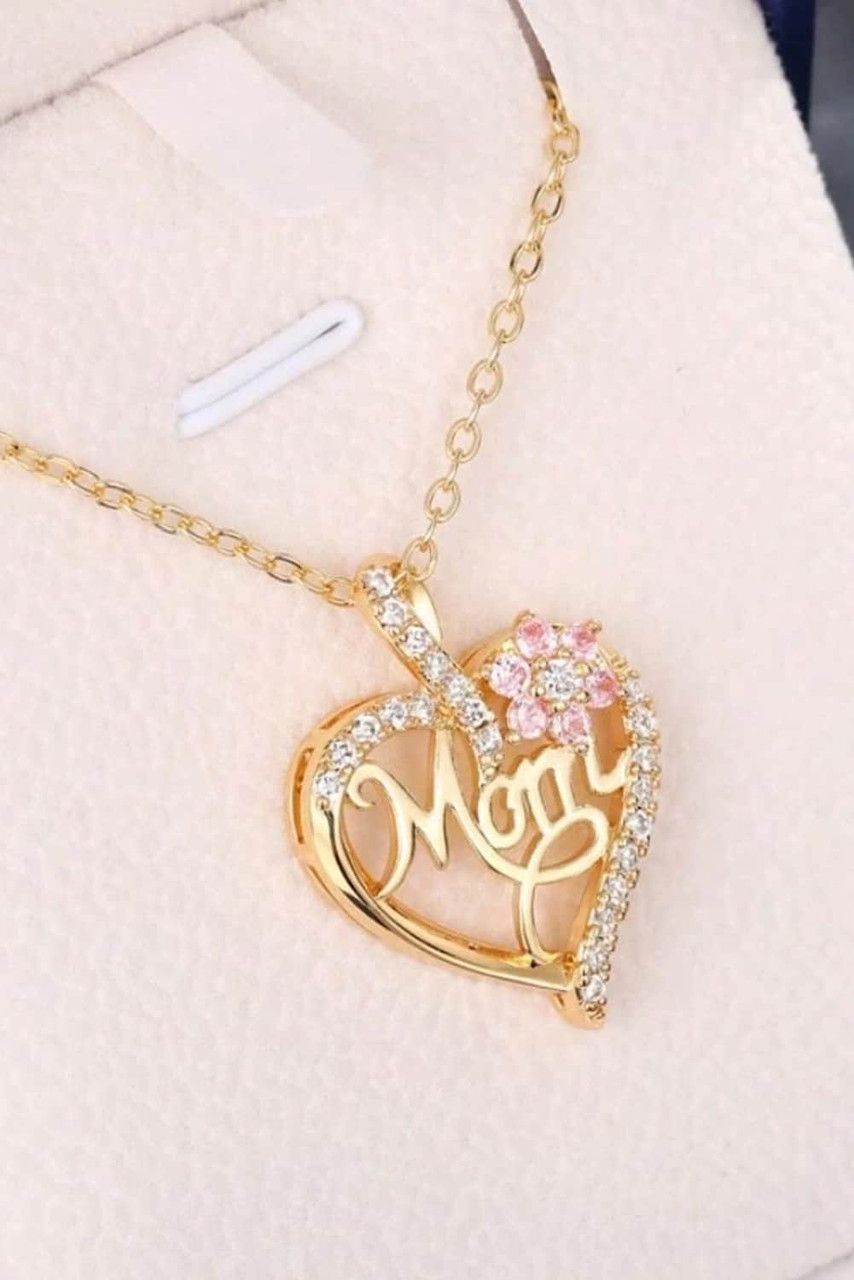 Gold Mom Rhinestone Flower Hollow-out Heart Necklace Gold Mom Rhinestone Flower Hollow-out Heart Necklace