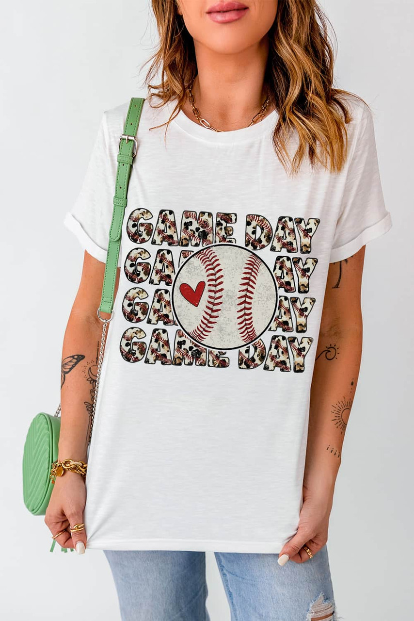 White Leopard GAME DAY Baseball Graphic T Shirt