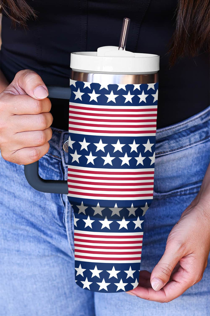 Bluing Stars and Stripes Print Handled Thermos Cup 40oz
