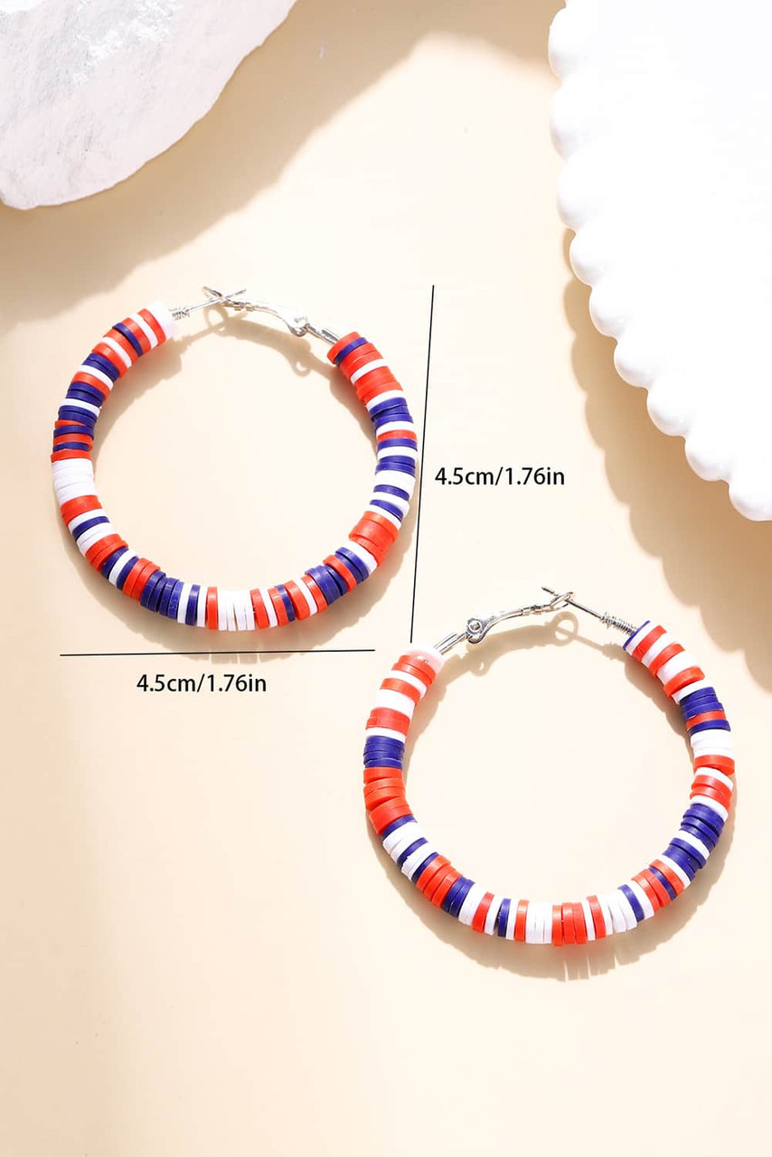 Fiery Red Patriotic Multicolored Bead Hoop Earrings