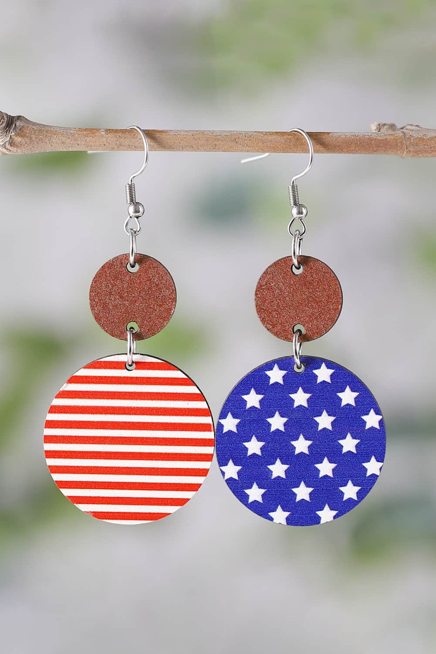 Dark Blue 4th of July Wooden Flag Earrings Dark Blue 4th of July Wooden Flag Earrings