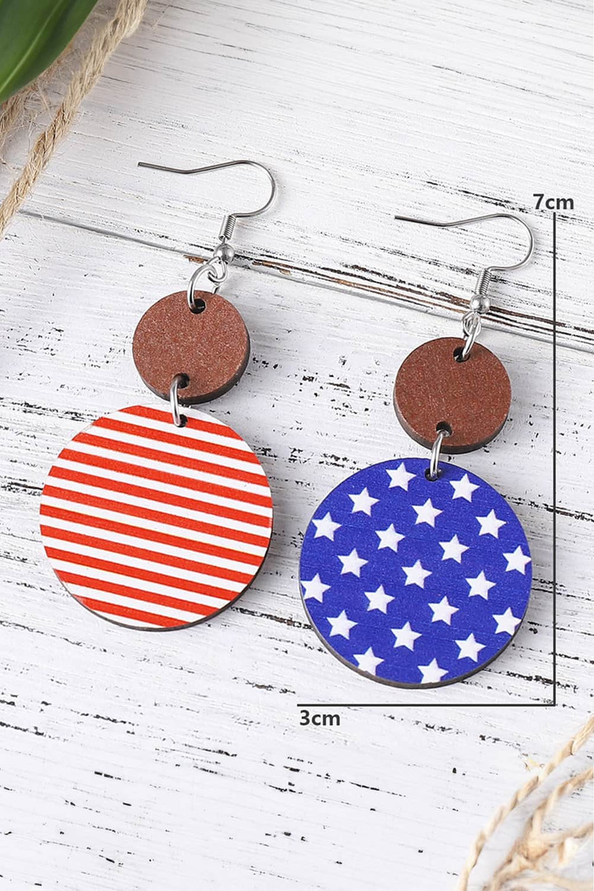 Dark Blue 4th of July Wooden Flag Earrings Dark Blue 4th of July Wooden Flag Earrings