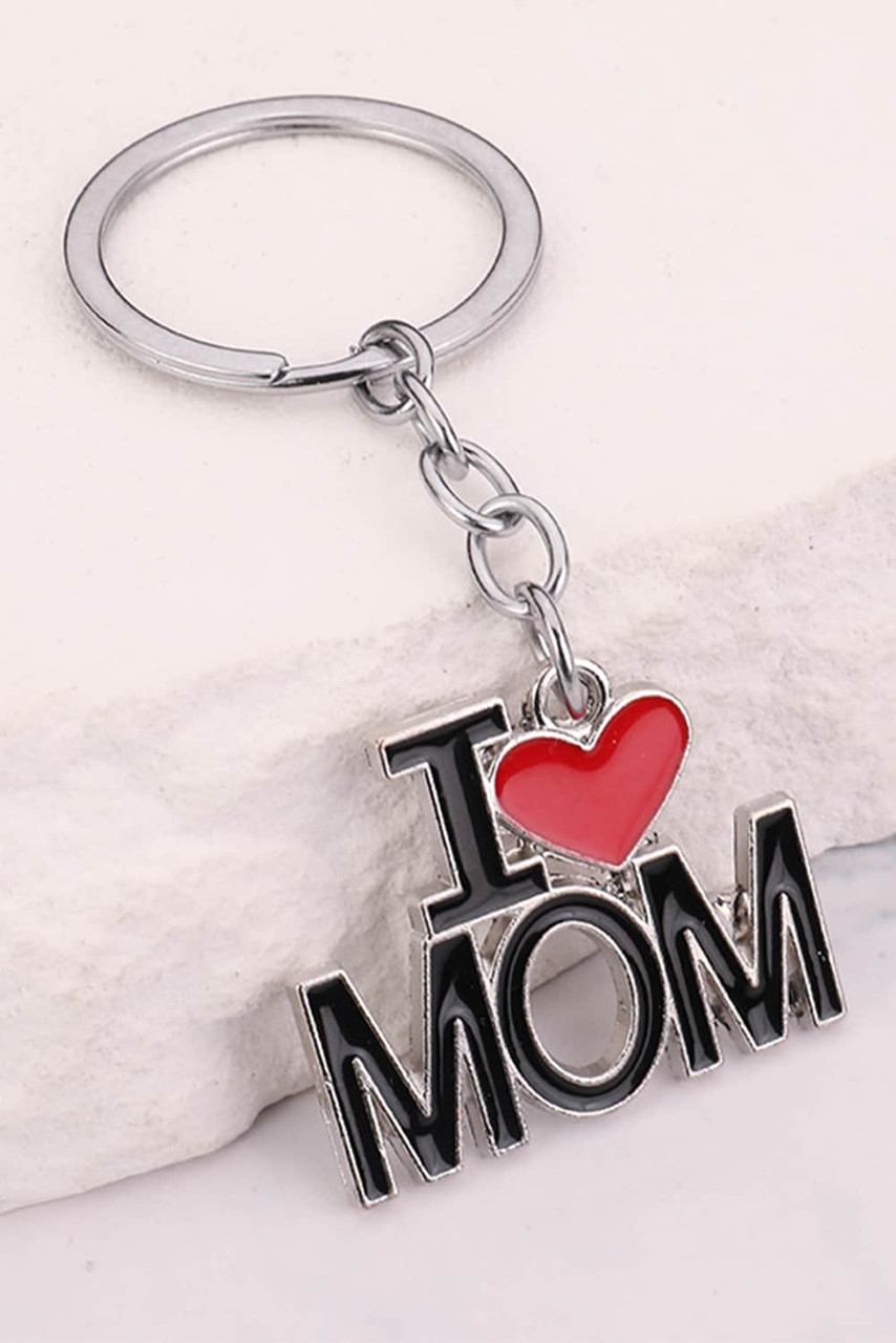 Black I LOVE MOM Keychain