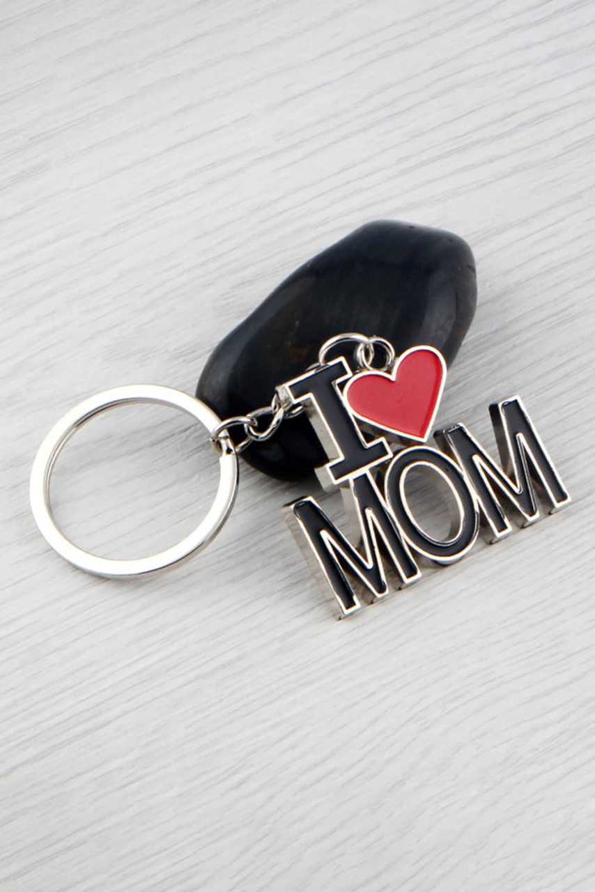 Black I LOVE MOM Keychain