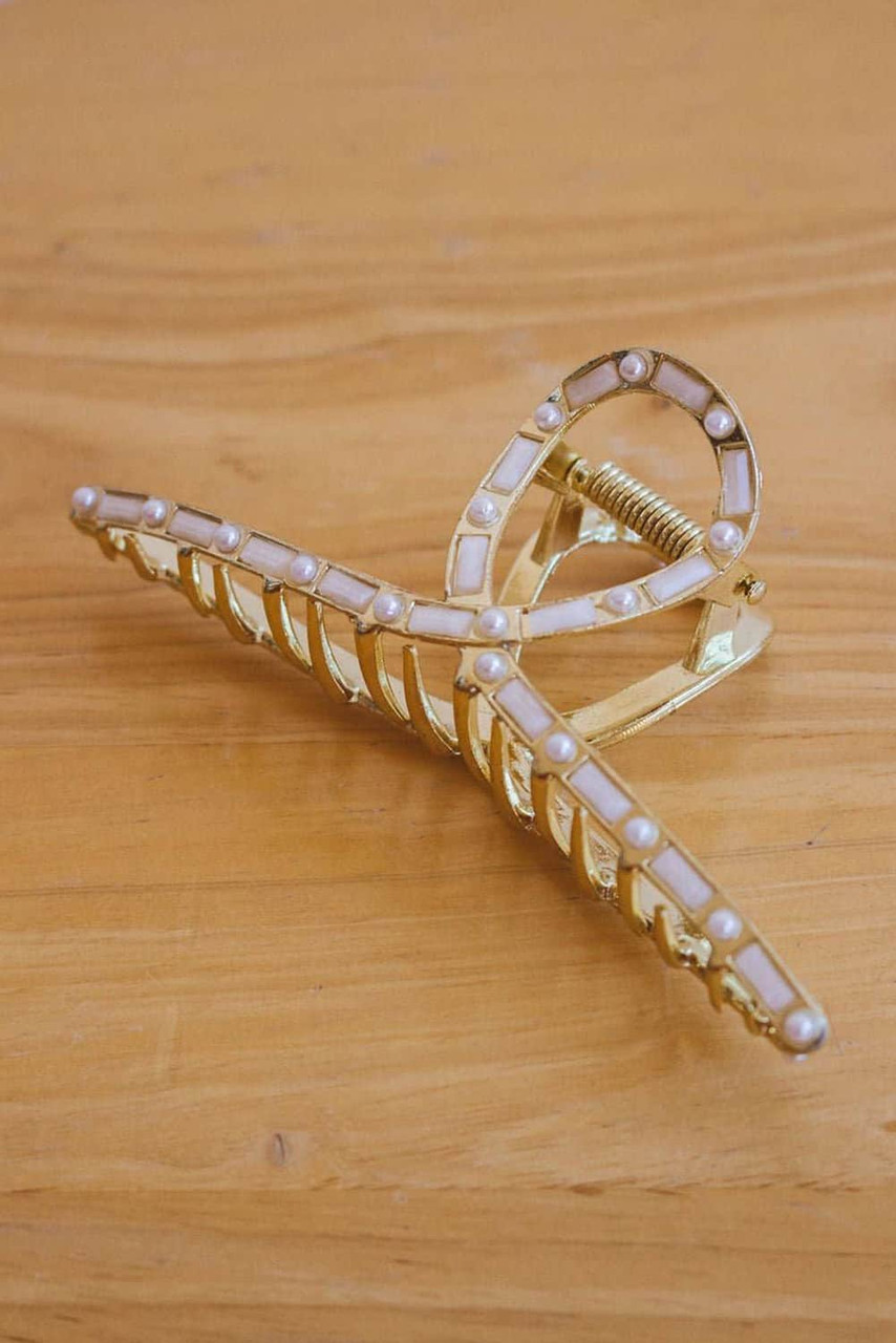 Gold Pearl Stud Large Alloy Hair Claw Clip