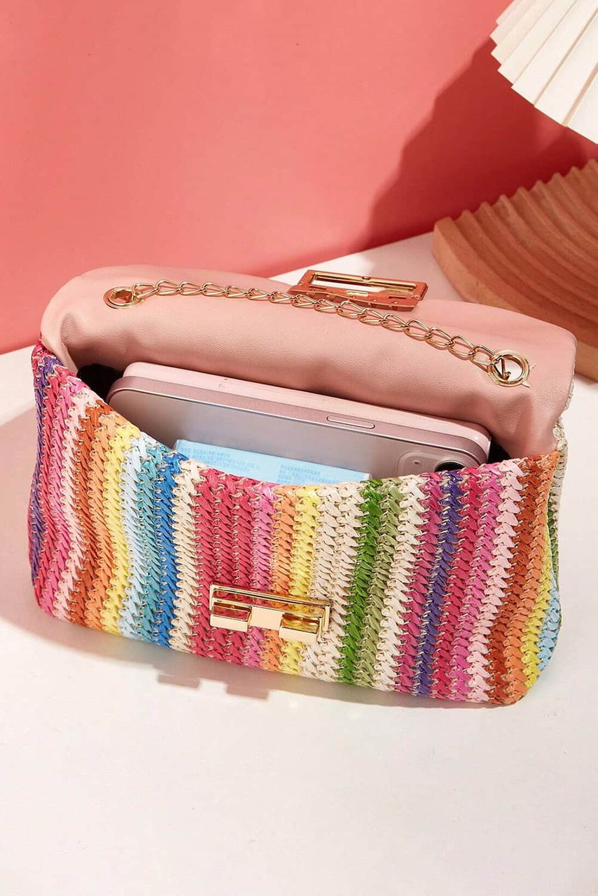 Multicolour Bohemian Woven Gold Chain Shoulder Bag Multicolour Bohemian Woven Gold Chain Shoulder Bag