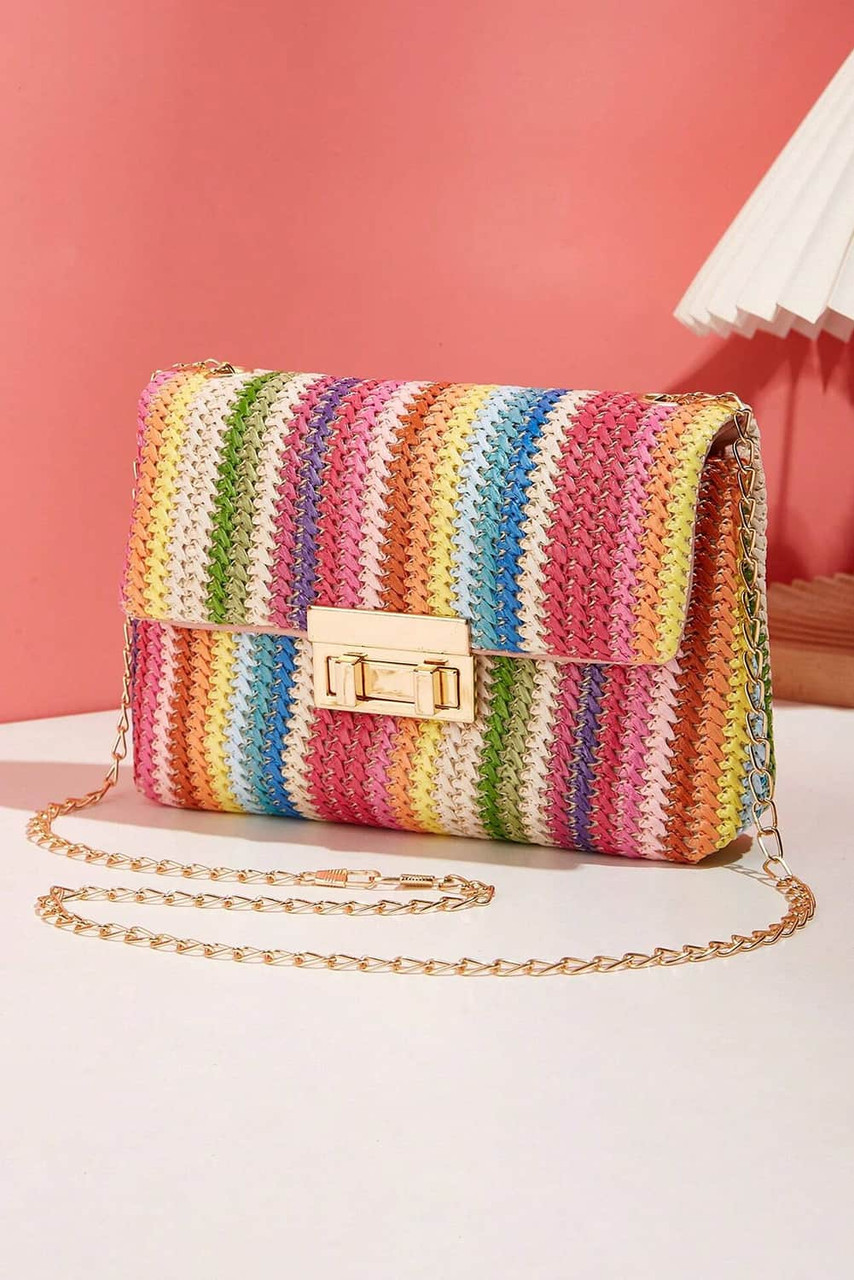 Multicolour Bohemian Woven Gold Chain Shoulder Bag Multicolour Bohemian Woven Gold Chain Shoulder Bag