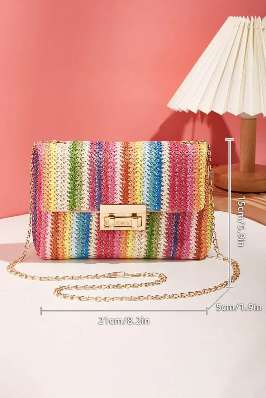 Multicolour Bohemian Woven Gold Chain Shoulder Bag Multicolour Bohemian Woven Gold Chain Shoulder Bag