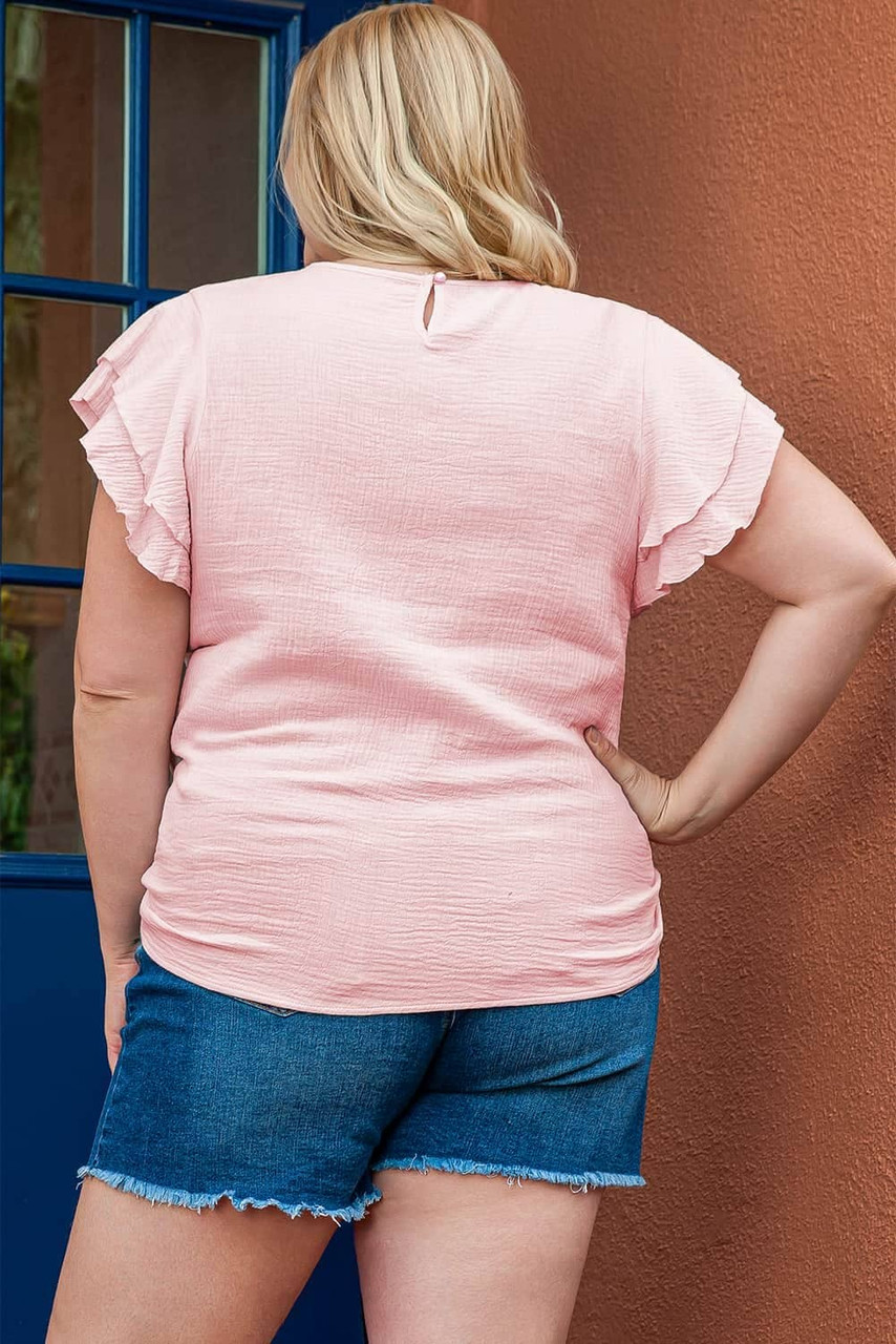 Light Pink Plus Size Crinkle Textured Ruffle Sleeve Top Light Pink Plus Size Crinkle Textured Ruffle Sleeve Top