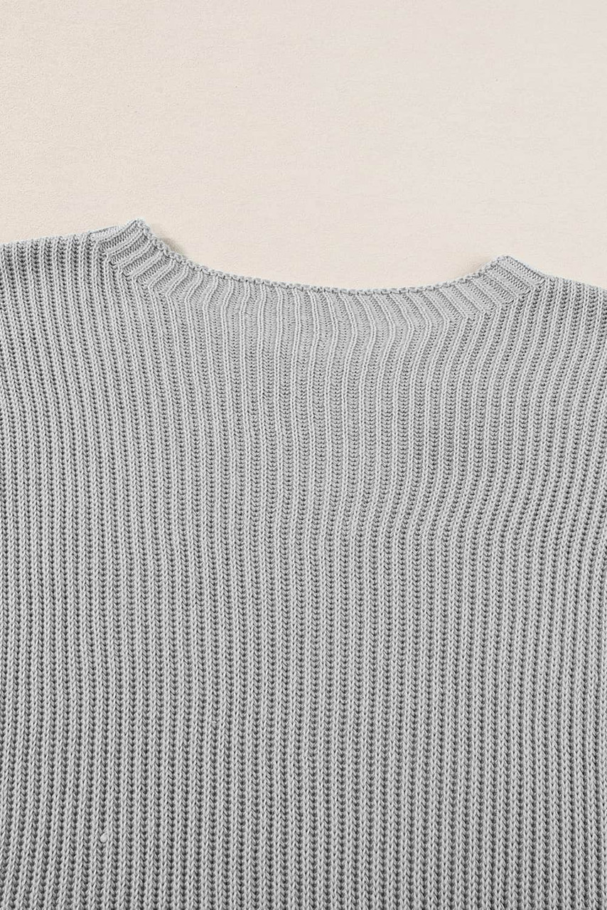 Gray Short Sleeve Side Slit Oversized Sweater