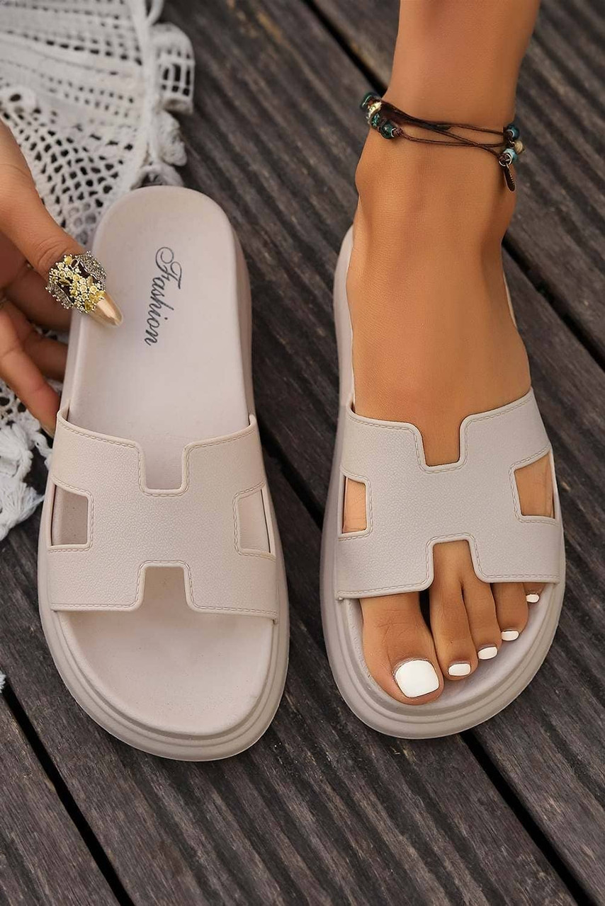 Beige Cutout Design Open Toe Platform Slippers Beige Cutout Design Open Toe Platform Slippers
