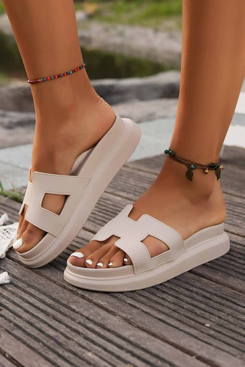 Beige Cutout Design Open Toe Platform Slippers Beige Cutout Design Open Toe Platform Slippers