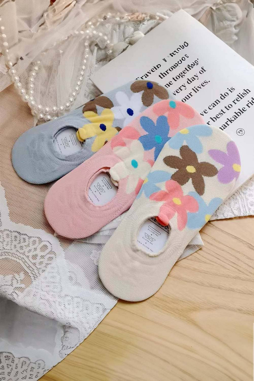Pink Cute Floral Print No Show Socks Pink Cute Floral Print No Show Socks