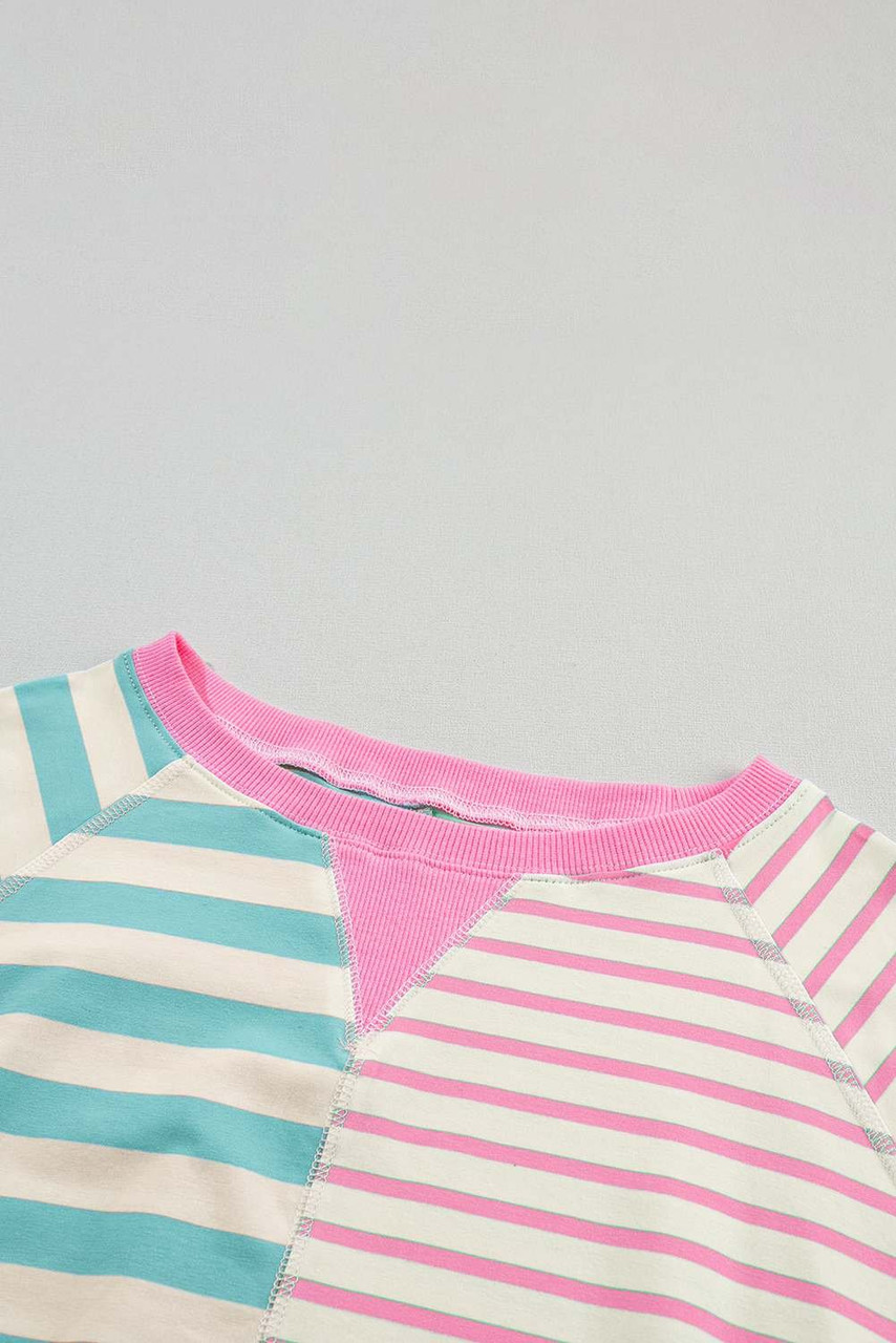 Pink Stripe Contrast Patchwork Oversized T Shirt Pink Stripe Contrast Patchwork Oversized T Shirt