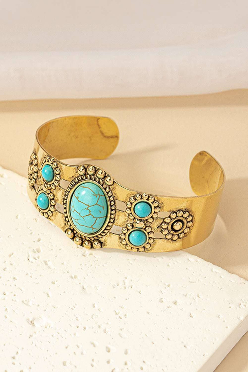 Gold Vintage Boho Turquoise Cuff Bracelet