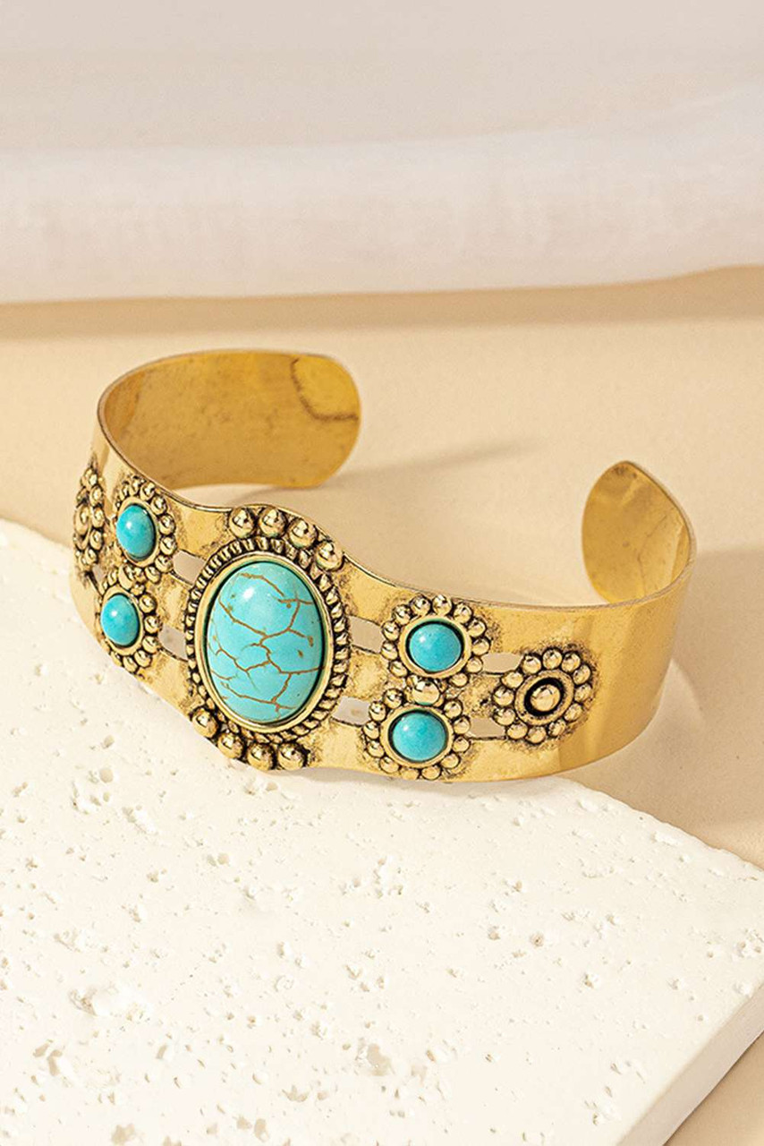 Gold Vintage Boho Turquoise Cuff Bracelet