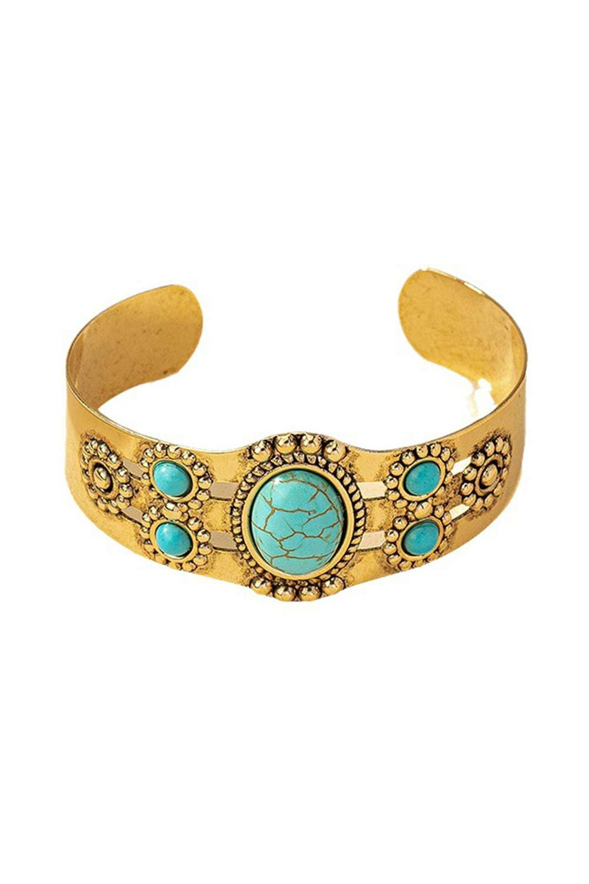 Gold Vintage Boho Turquoise Cuff Bracelet
