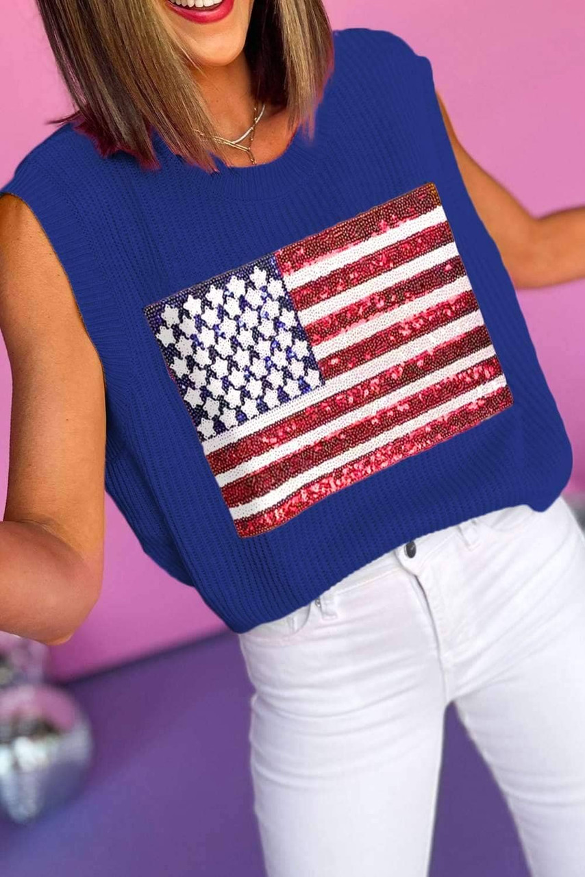 Bluing Sparkling American Flag Knitted Vest Bluing Sparkling American Flag Knitted Vest