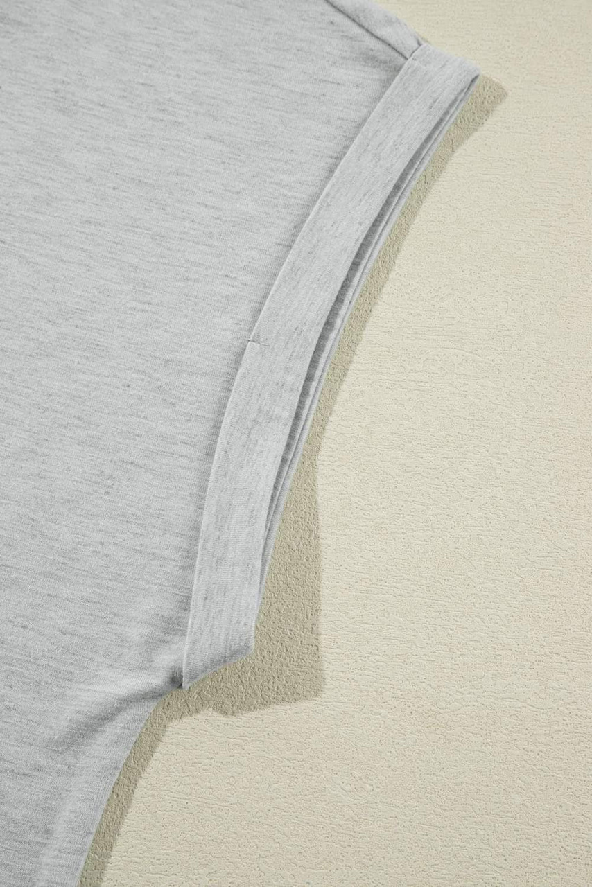 Gray Contrast Stitching Cuffed Sleeve Plus Shorts Set Gray Contrast Stitching Cuffed Sleeve Plus Shorts Set