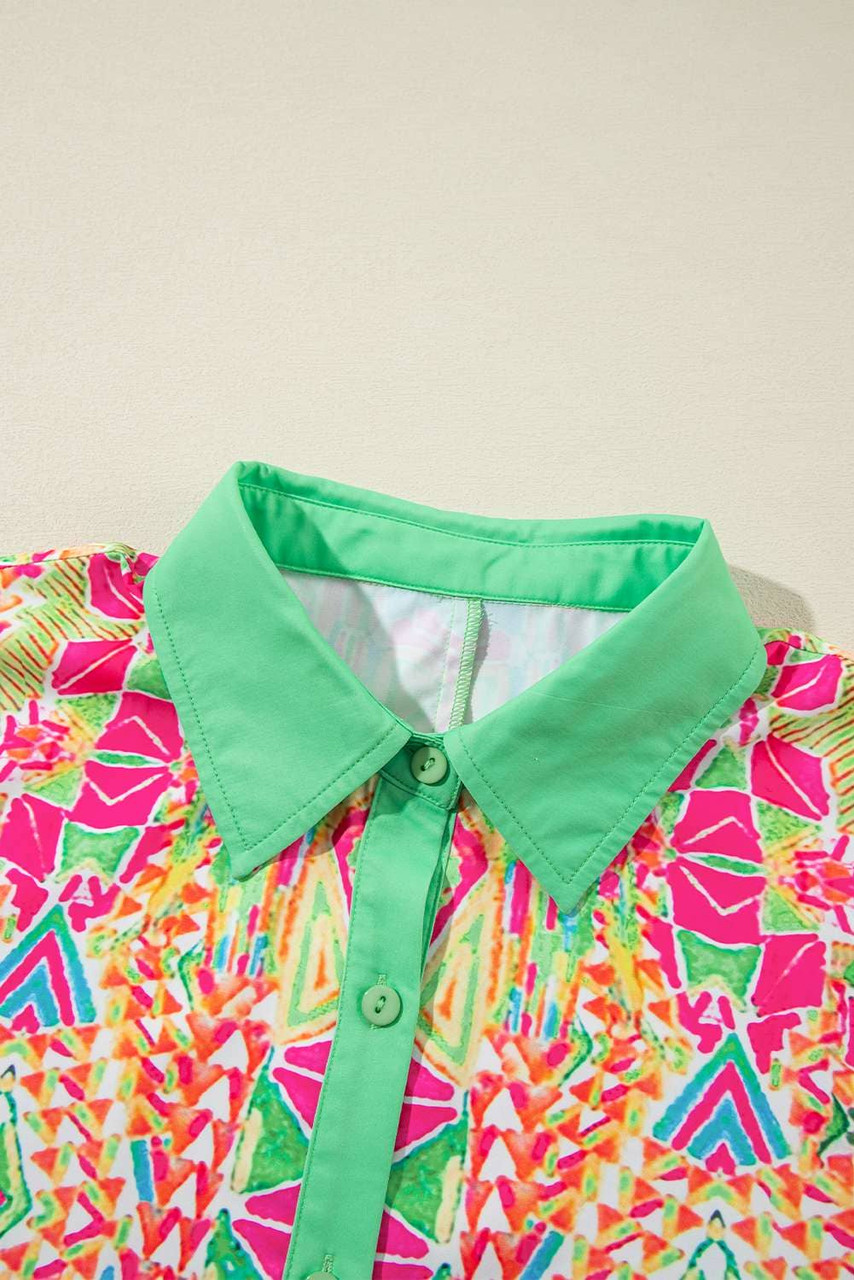 Orange Geometric Print Contrast Short Sleeve Shirt Dress Orange Geometric Print Contrast Short Sleeve Shirt Dress