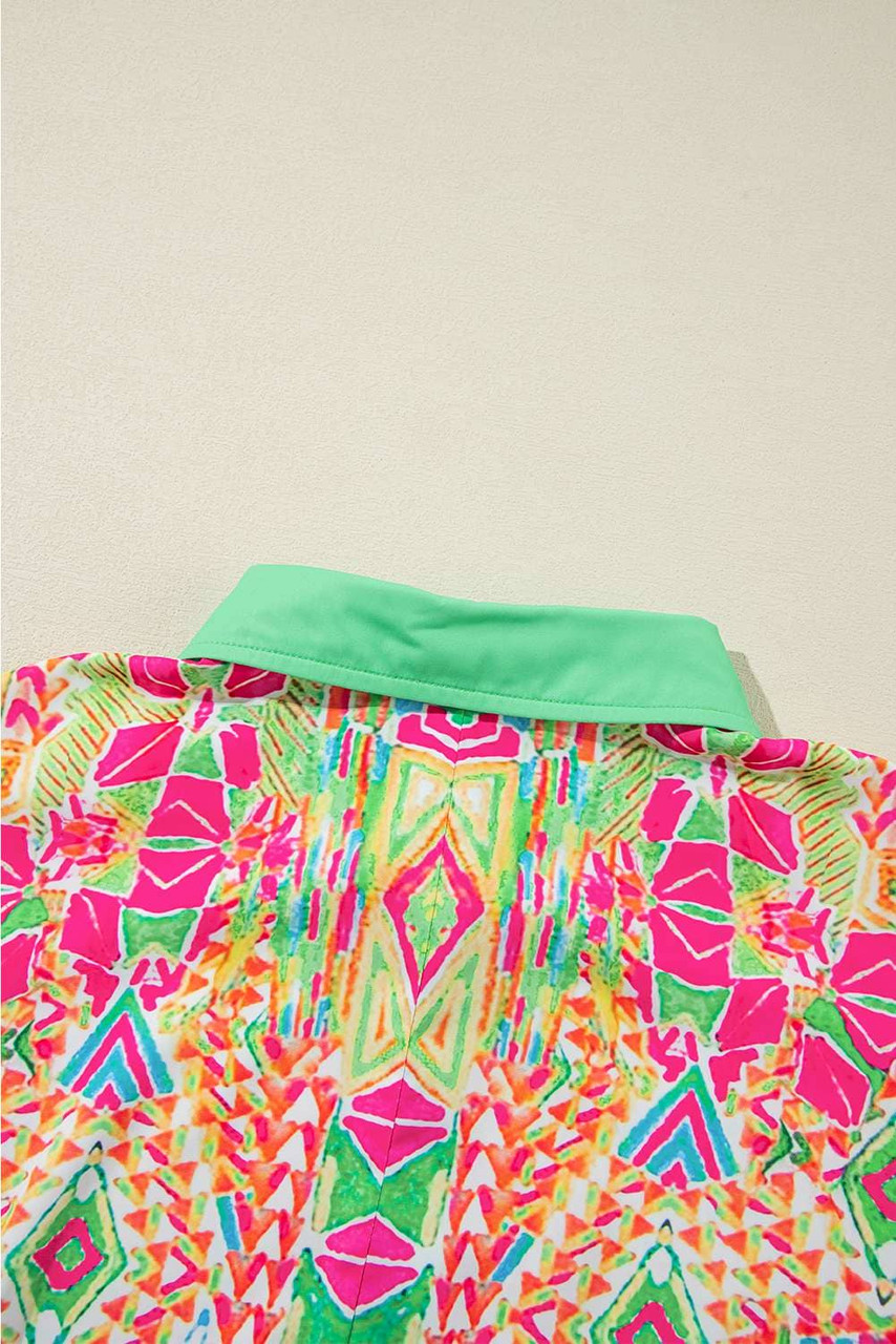 Orange Geometric Print Contrast Short Sleeve Shirt Dress Orange Geometric Print Contrast Short Sleeve Shirt Dress