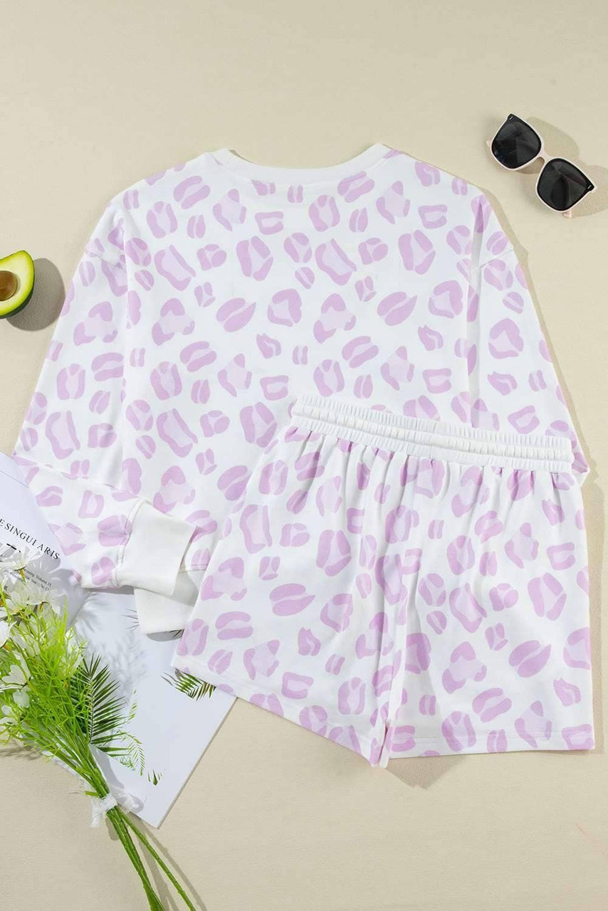 Pink Leopard Animal Print Pullover and Shorts Loungewear Pink Leopard Animal Print Pullover and Shorts Loungewear