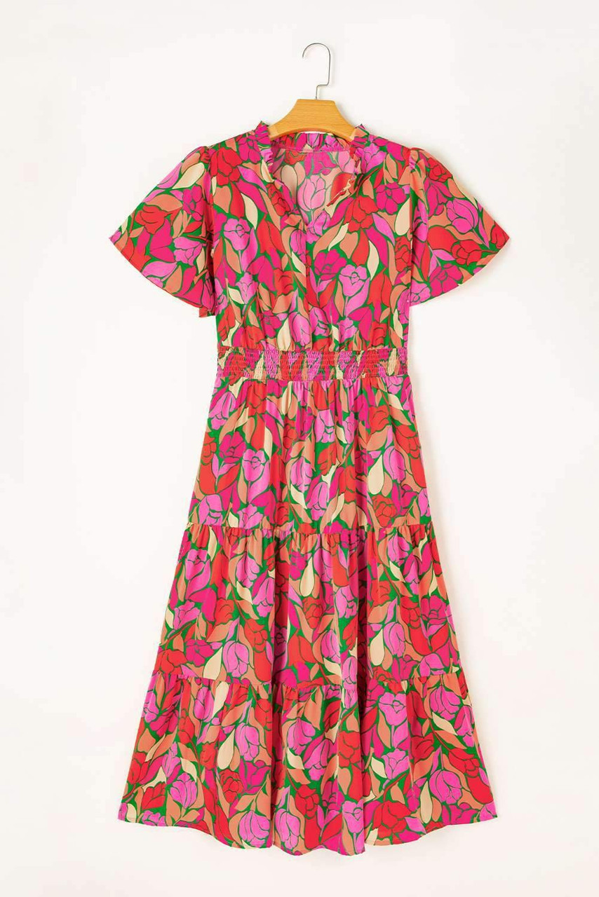 Rose Floral Short Sleeve Smocked Waist Maxi dress Rose Floral Short Sleeve Smocked Waist Maxi dress