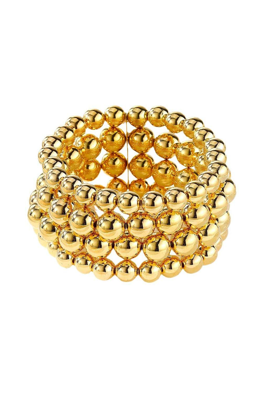 Gold Multi Layered Alloy Beaded Elastic Bracelet Gold Multi Layered Alloy Beaded Elastic Bracelet