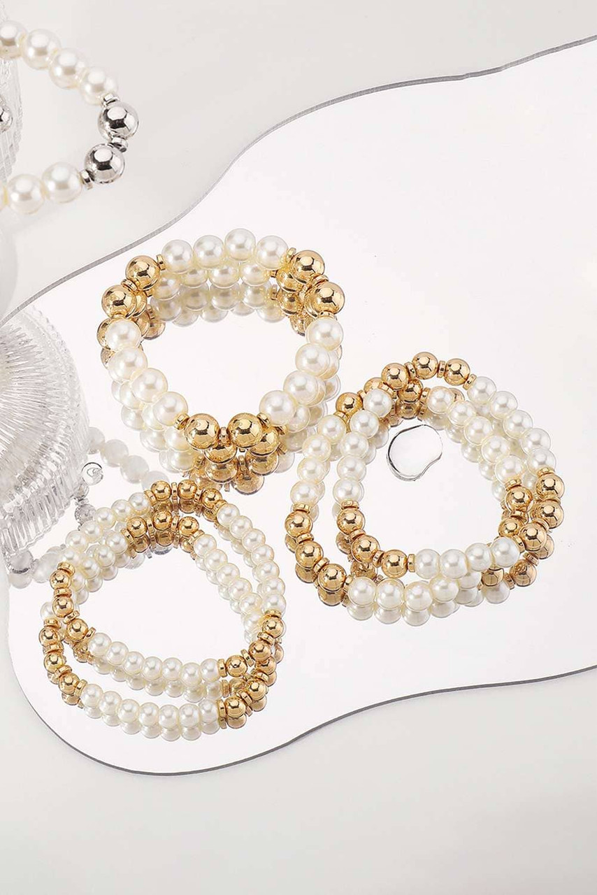 White 5pcs Pearl Beaded Bracelet Set White 5pcs Pearl Beaded Bracelet Set