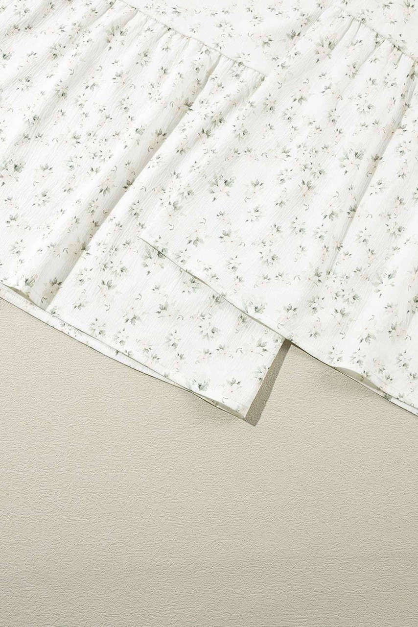 White Boho Floral Smocked Wide Leg Short Puff Sleeve Jumpsuit White Boho Floral Smocked Wide Leg Short Puff Sleeve Jumpsuit