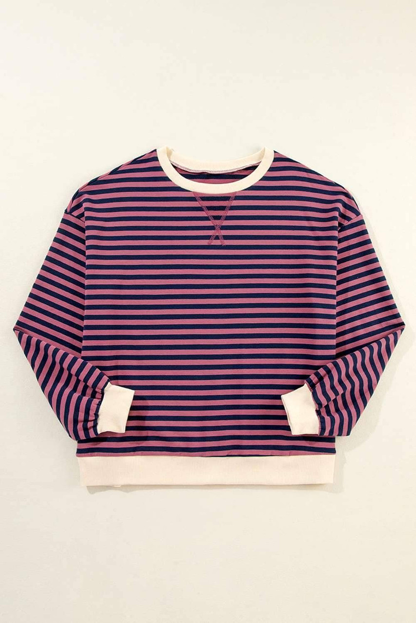 Red Stripe Oversized Contrast Trim Pullover Sweatshirt Red Stripe Oversized Contrast Trim Pullover Sweatshirt