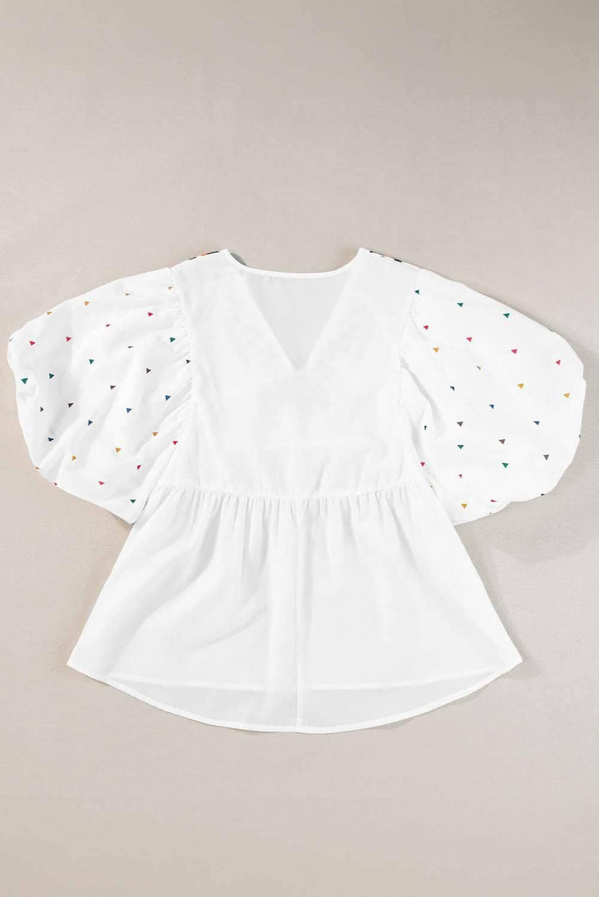 White Embroidered Puff Sleeve V Neck Blouse White Embroidered Puff Sleeve V Neck Blouse