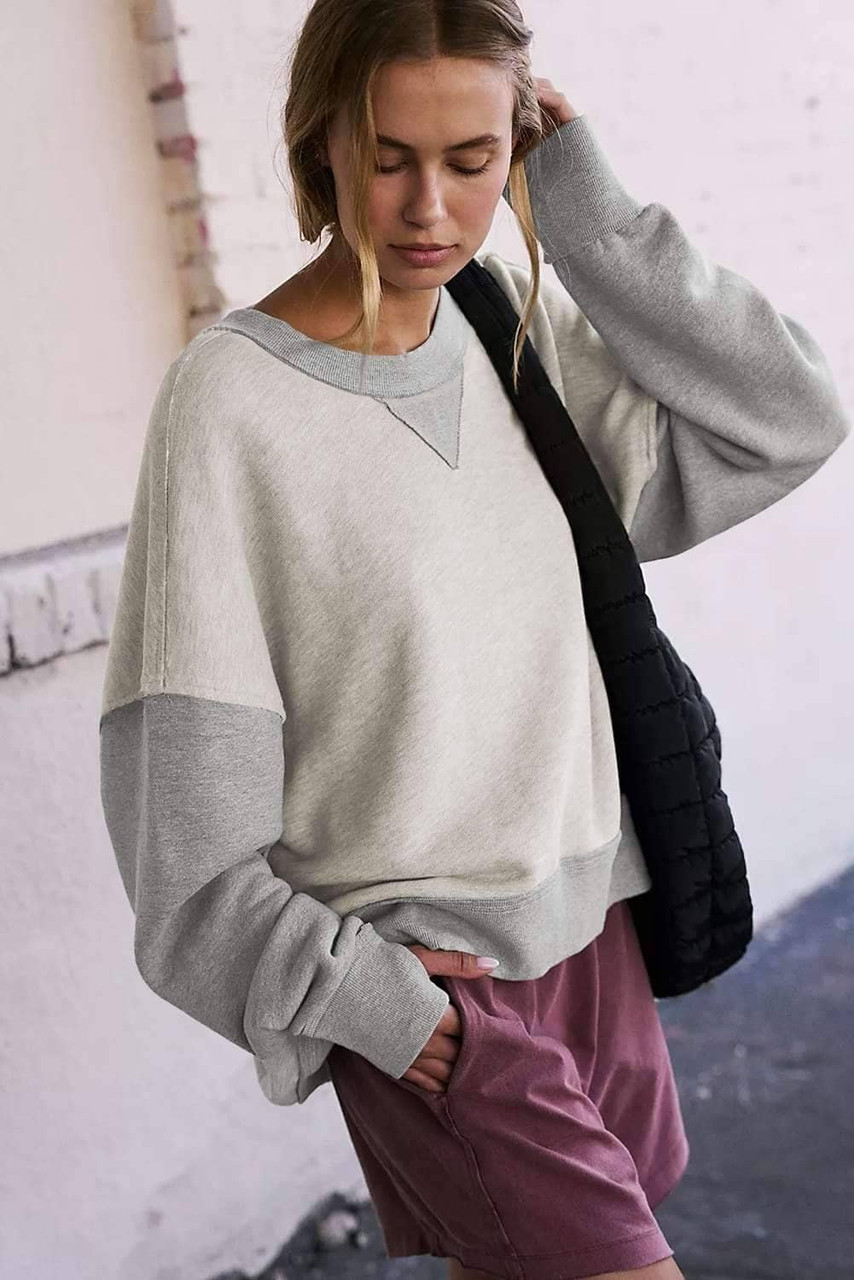Light Grey Color Block Thumbhole Sleeve Drop Shoulder Sweatshirt Light Grey Color Block Thumbhole Sleeve Drop Shoulder Sweatshirt