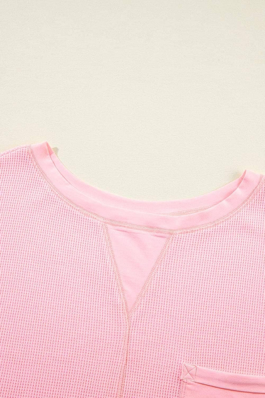Pink Plus Size Ribbed Exposed Seam Tee and Shorts Set