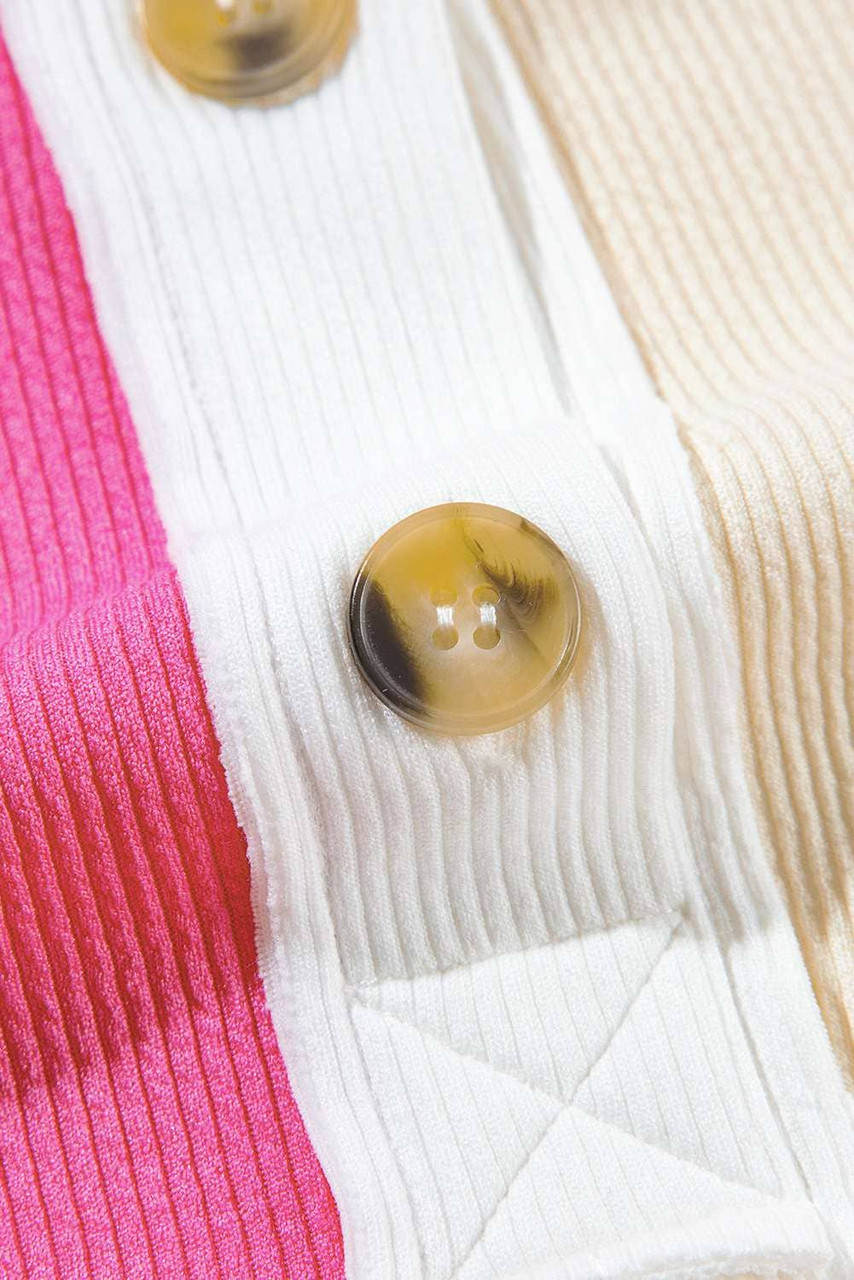Rose Red Colorblock Ribbed Collared Oversized Sweatshirt Rose Red Colorblock Ribbed Collared Oversized Sweatshirt