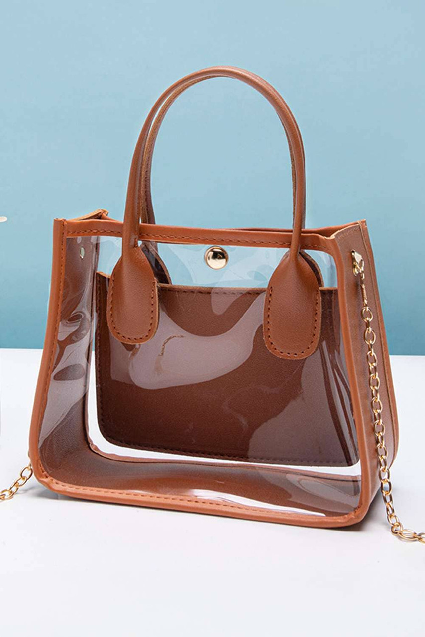 Chestnut PVC PU Leather Patchwork Chain Strap Shoulder Bag Chestnut PVC PU Leather Patchwork Chain Strap Shoulder Bag