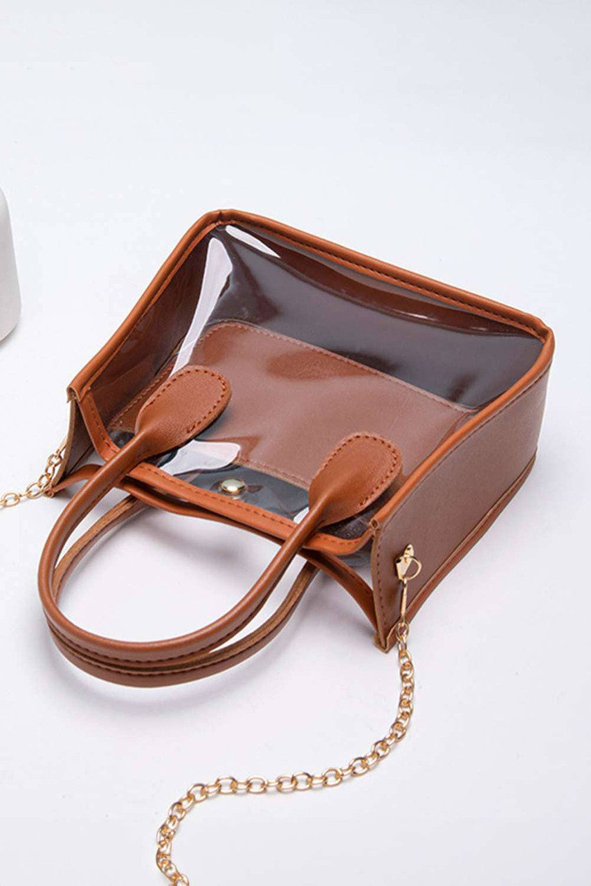 Chestnut PVC PU Leather Patchwork Chain Strap Shoulder Bag Chestnut PVC PU Leather Patchwork Chain Strap Shoulder Bag