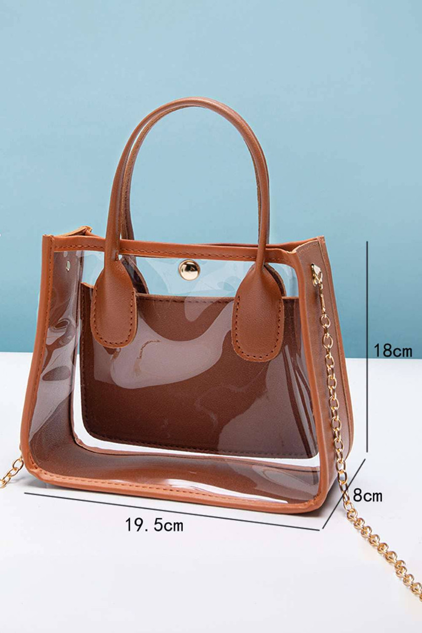 Chestnut PVC PU Leather Patchwork Chain Strap Shoulder Bag Chestnut PVC PU Leather Patchwork Chain Strap Shoulder Bag
