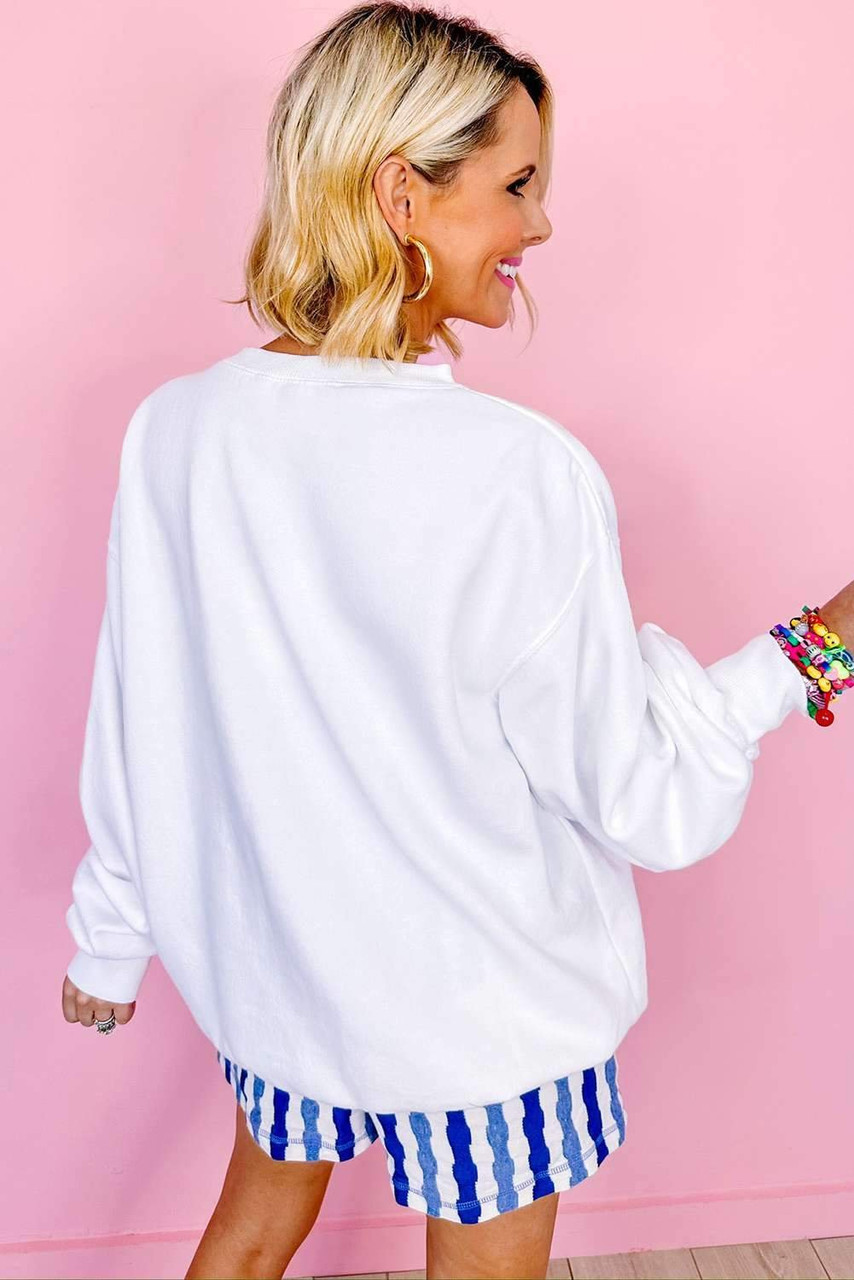 White American Flag Graphic Drop Shoulder Loose Sweatshirt White American Flag Graphic Drop Shoulder Loose Sweatshirt