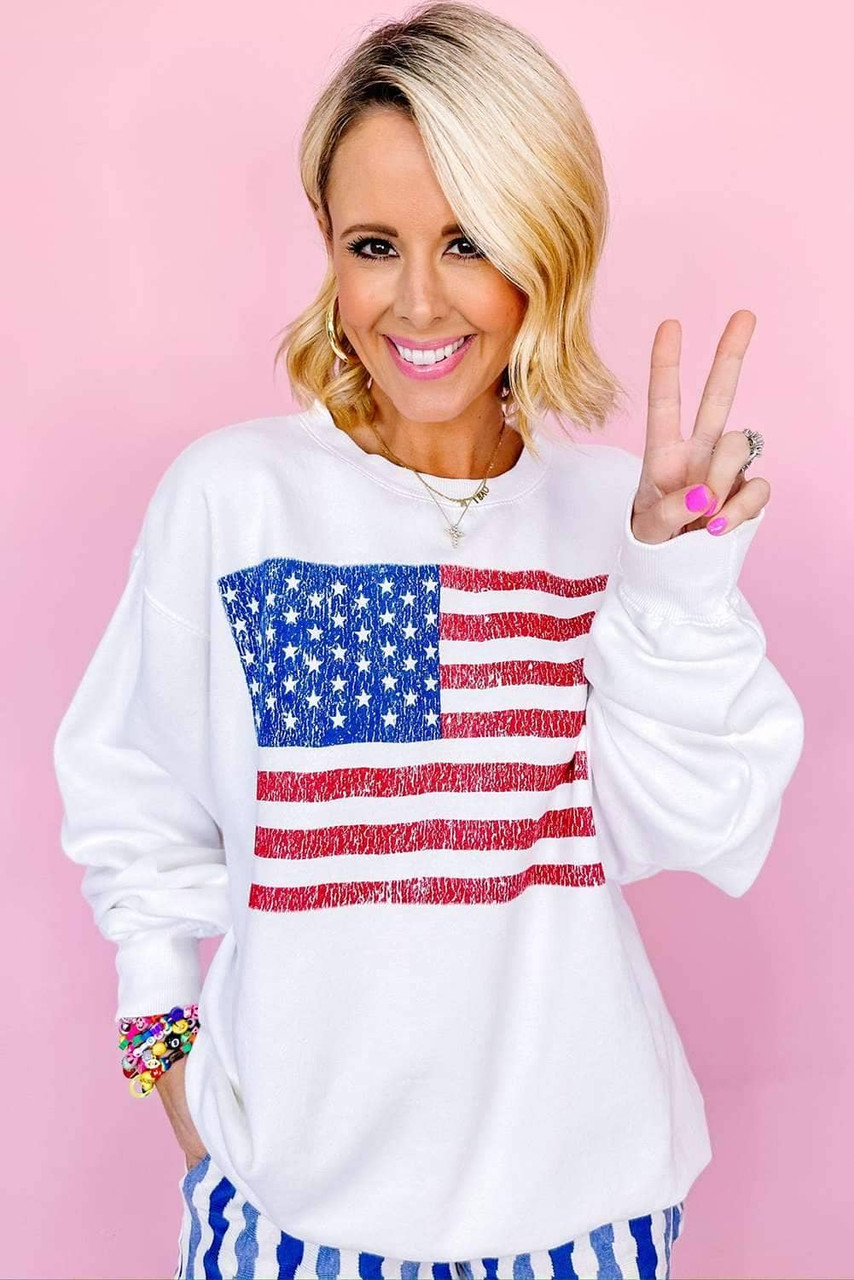 White American Flag Graphic Drop Shoulder Loose Sweatshirt White American Flag Graphic Drop Shoulder Loose Sweatshirt