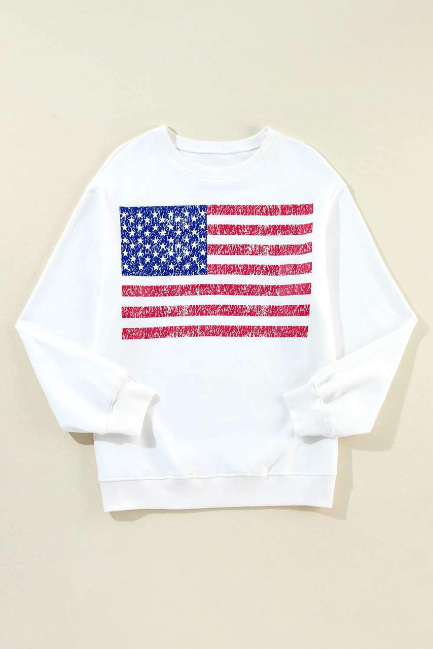 White American Flag Graphic Drop Shoulder Loose Sweatshirt White American Flag Graphic Drop Shoulder Loose Sweatshirt
