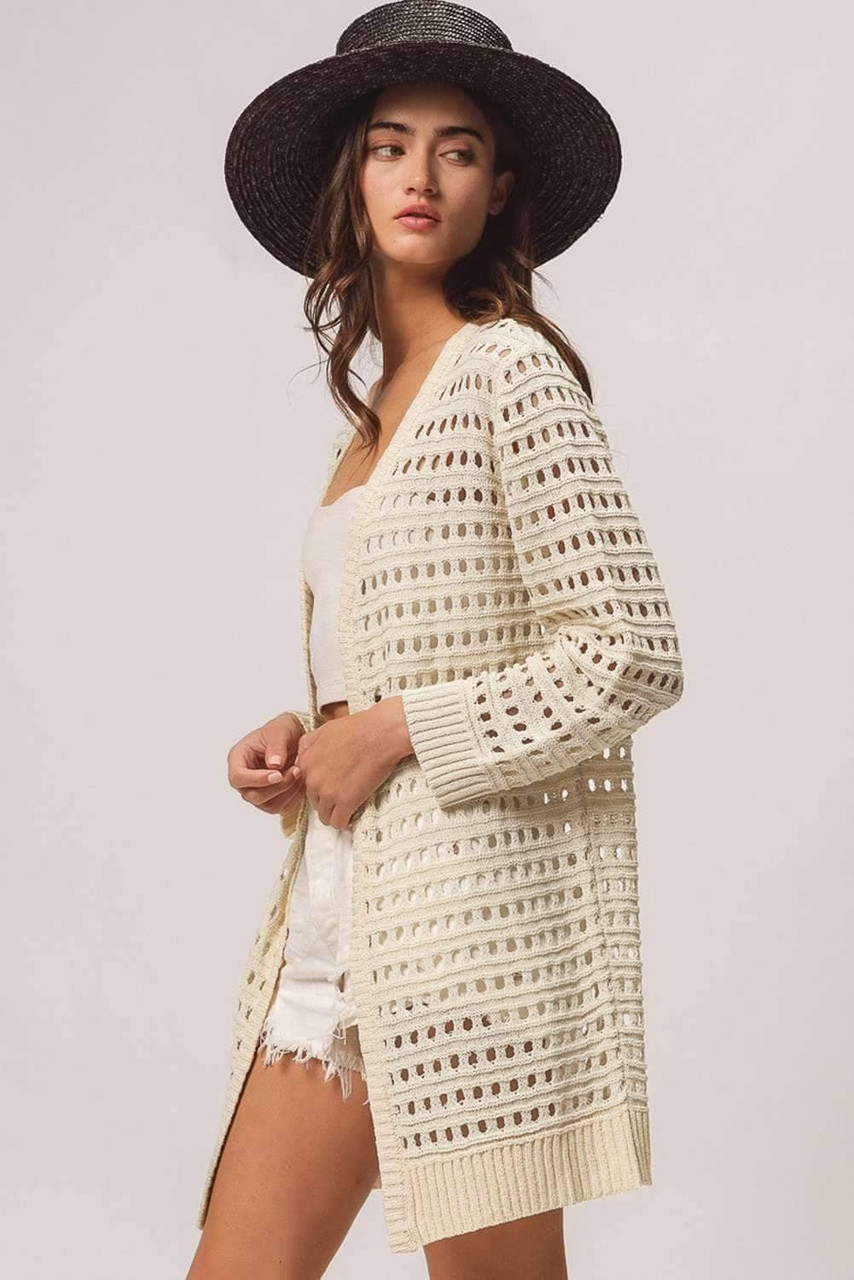 Apricot Solid Color Open Knit Textured Cardigan