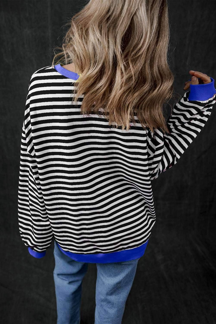 Black Stripe Oversized Contrast Trim Pullover Sweatshirt Black Stripe Oversized Contrast Trim Pullover Sweatshirt