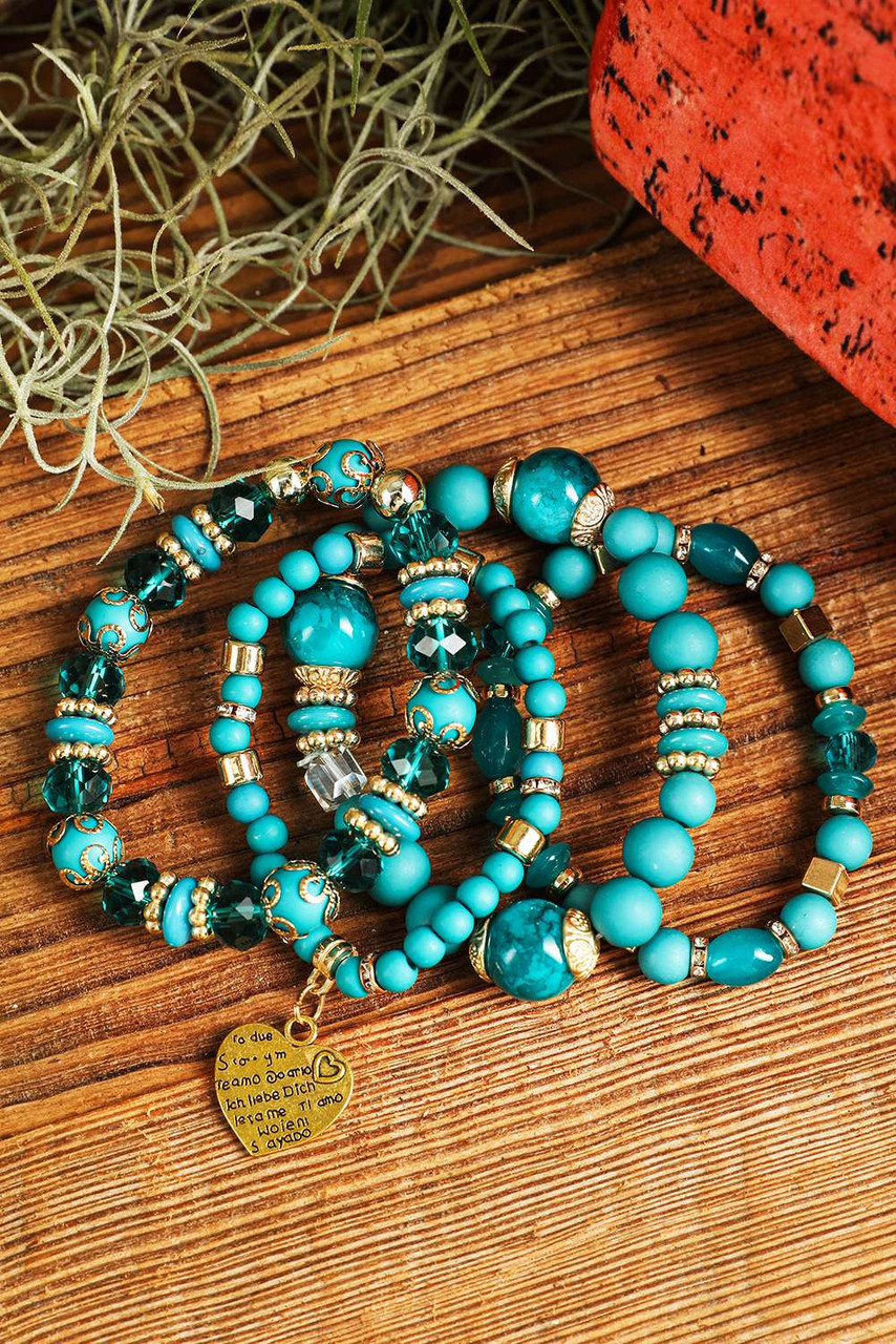 Turquoise Heart Shape Pendant Multi Layered Beaded Bracelet Set Turquoise Heart Shape Pendant Multi Layered Beaded Bracelet Set