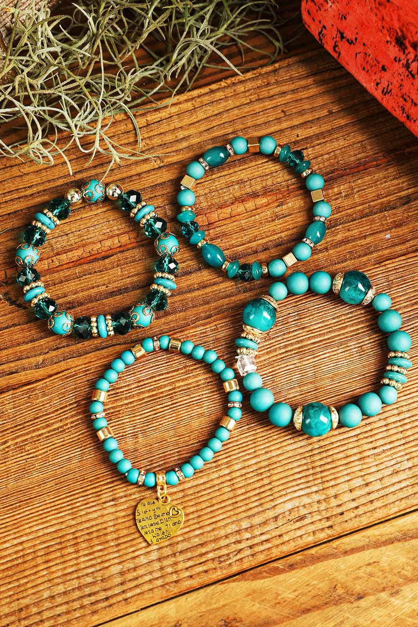 Turquoise Heart Shape Pendant Multi Layered Beaded Bracelet Set Turquoise Heart Shape Pendant Multi Layered Beaded Bracelet Set