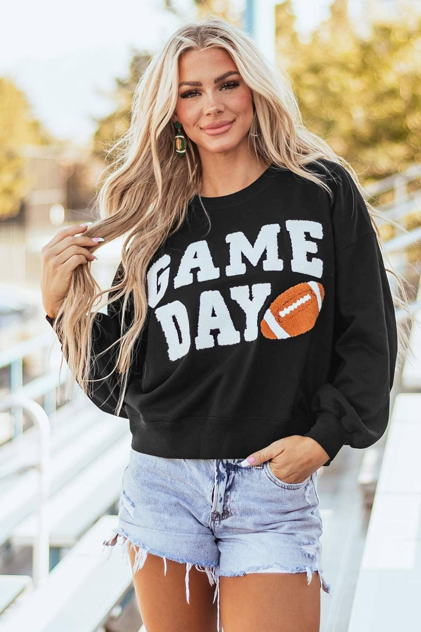 Black GAME DAY Graphic Varsity Pullover Sweatshirt Black GAME DAY Graphic Varsity Pullover Sweatshirt
